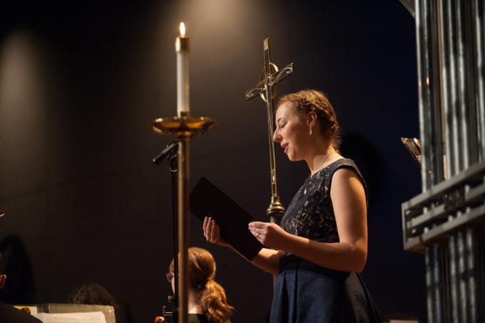 Woman singing in church